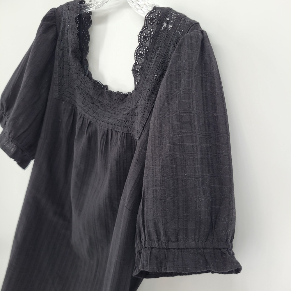 Talbots Plus Black Cotton Gauze Eyelet Lace Square Neck Blouse 1X 56250626